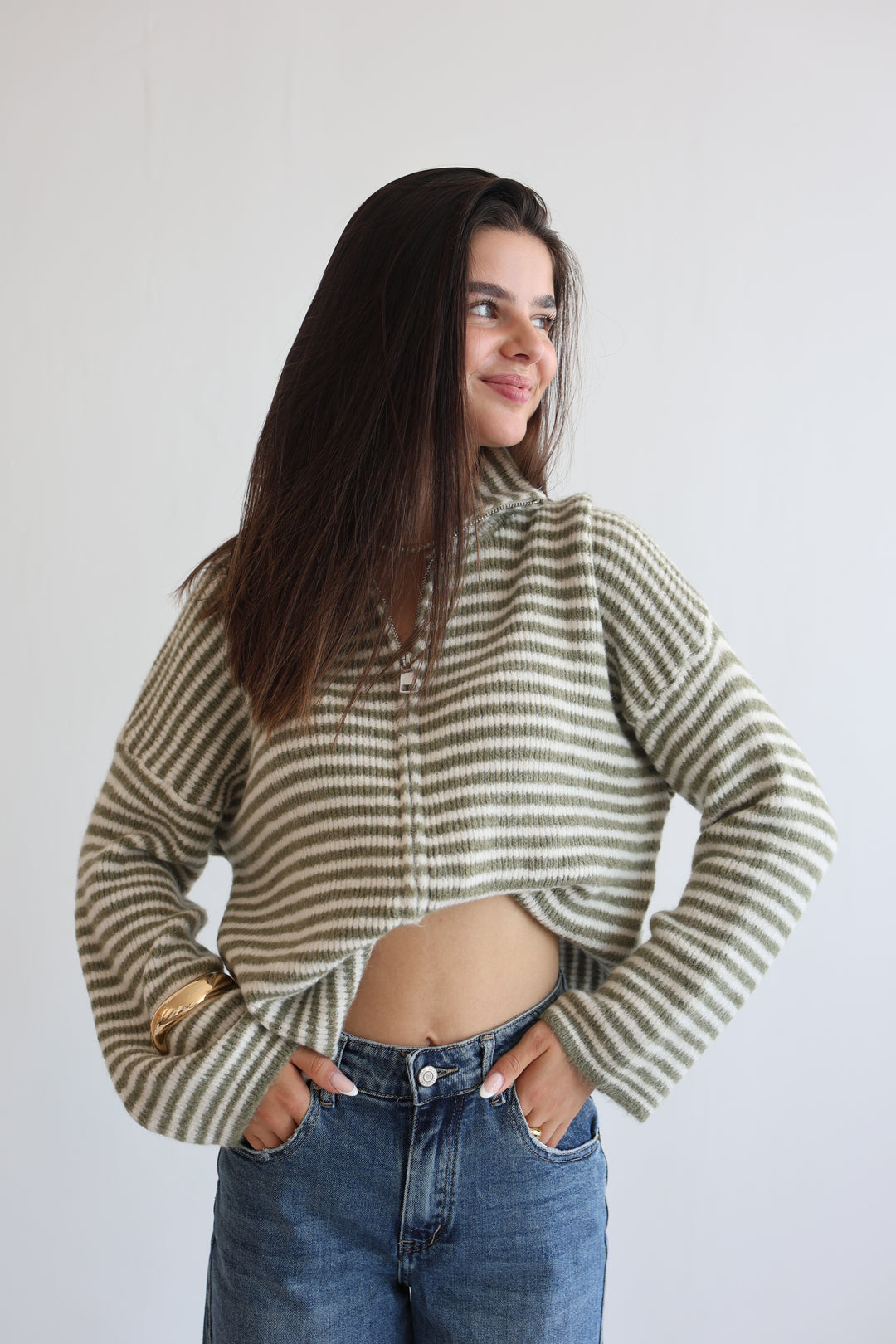Zip Cardigan Fine Stripes