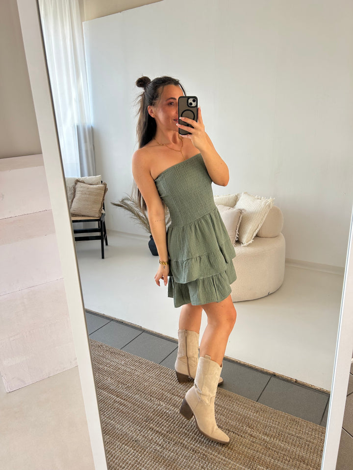 Trägerloses Kleid aus Musselin Moana