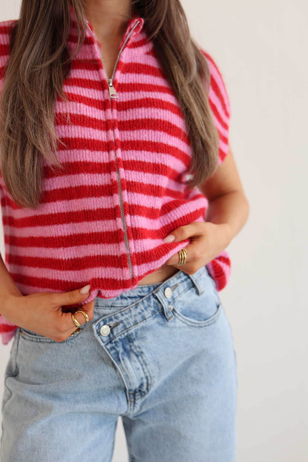 Zip Vest Fine Stripes