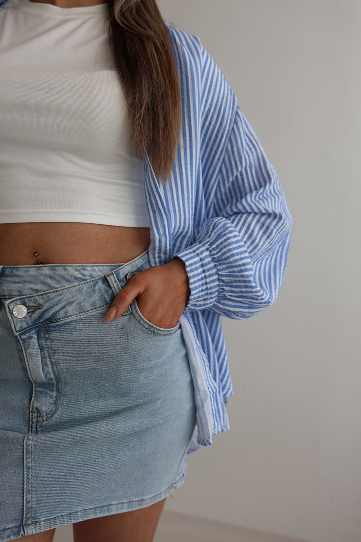 Kurzes Blusenhemd aus Musselin Wide Stripes