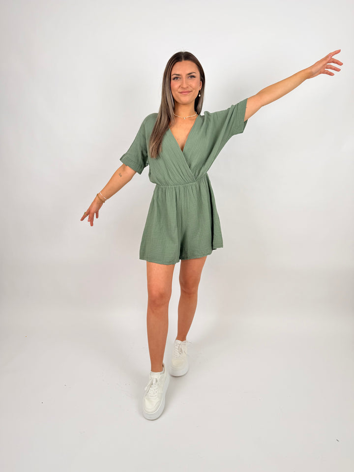 Musselin-Jumpsuit mit V-Ausschnitt Mara