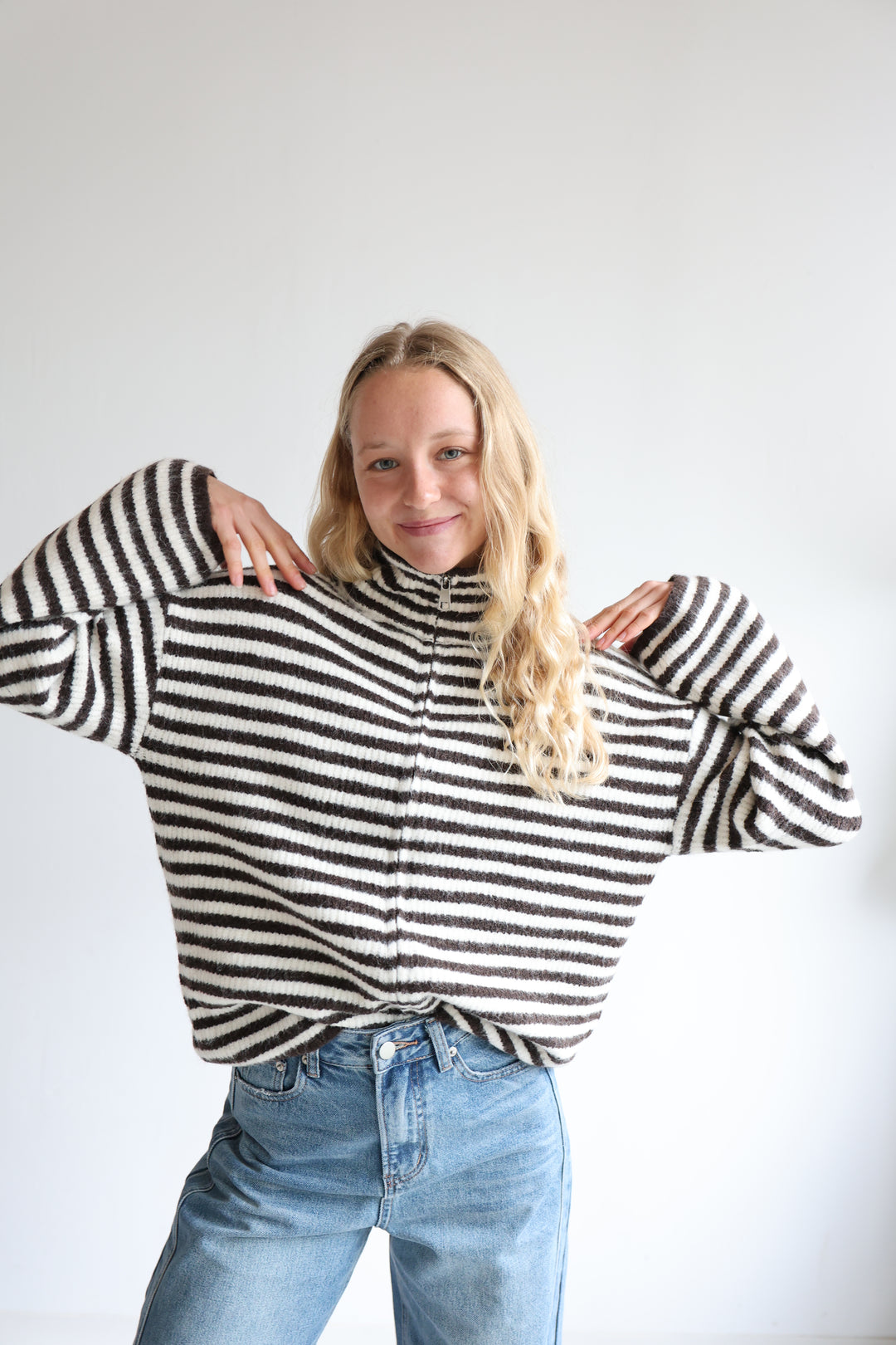 Striped Zip Cardigan