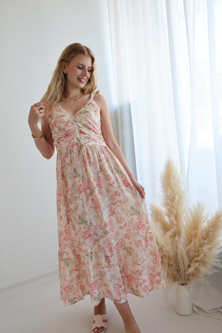 Langes Viskosekleid mit Floralprint Florenz