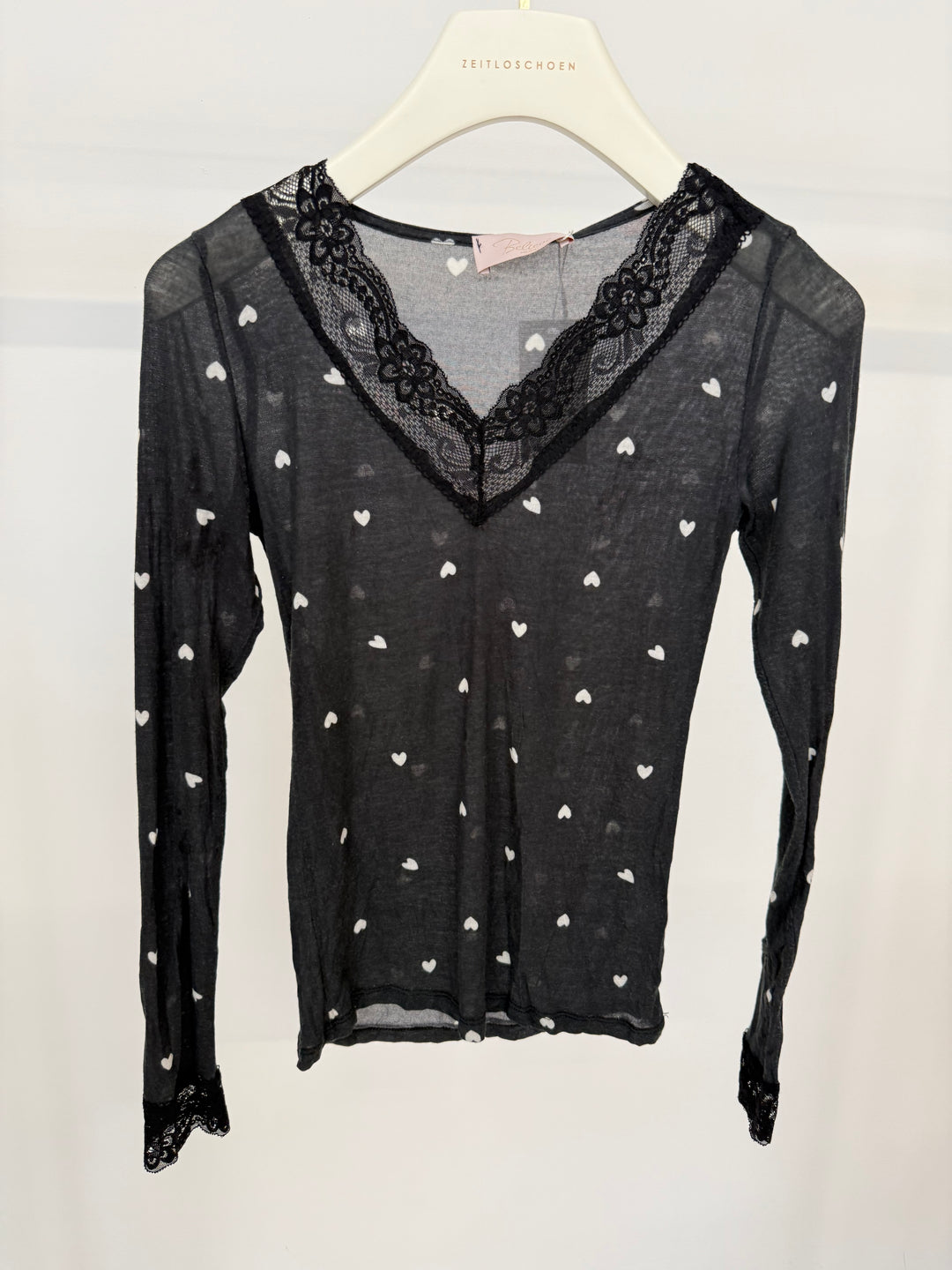 CASHMERE LONGSLEEVE HEARTPRINT SCHWARZ (B-WARE)