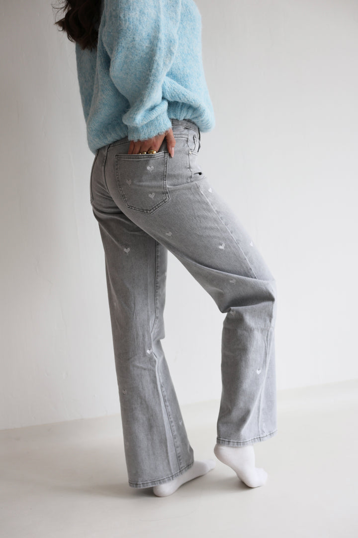 Straight Fit Jeans Grey Hearts