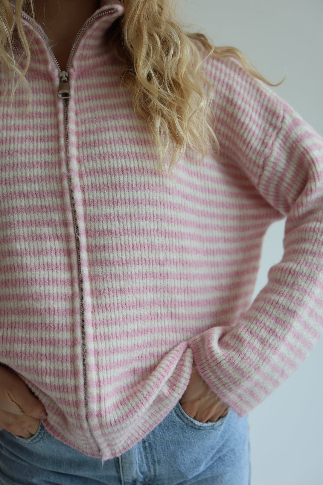 Zip Cardigan Fine Stripes