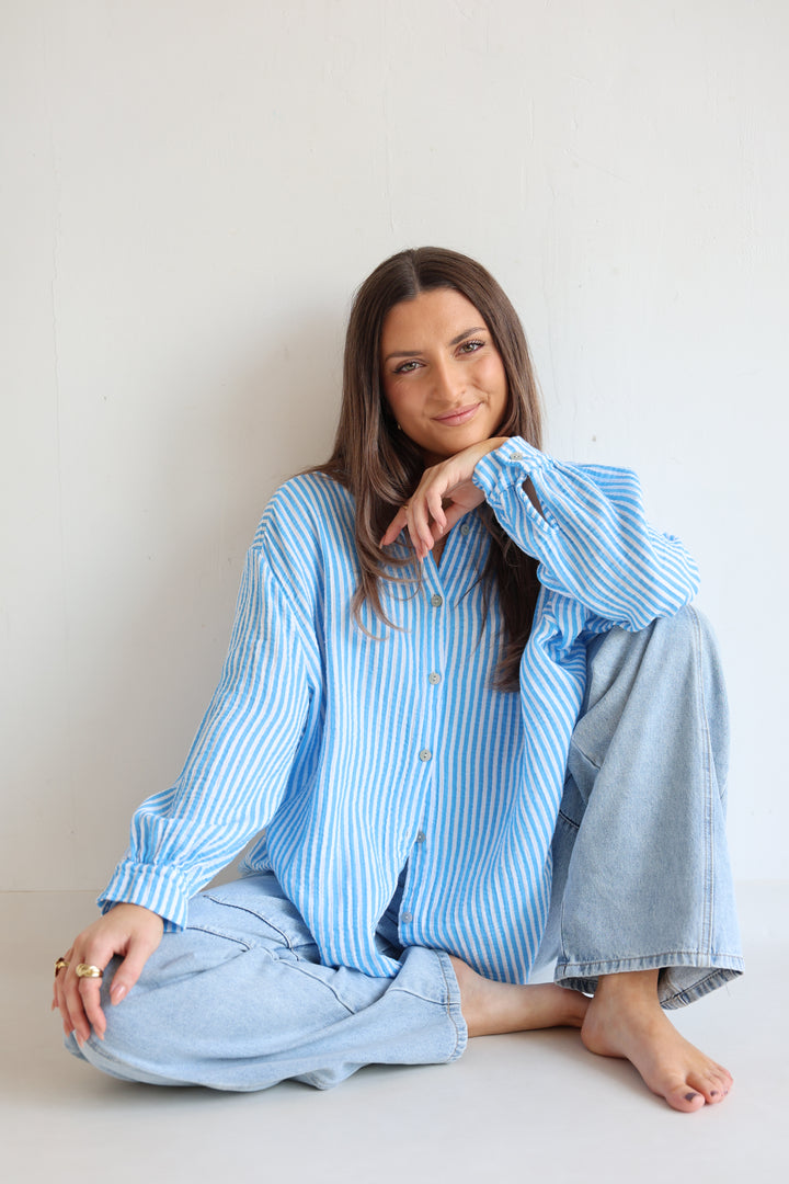 Kurzes Blusenhemd aus Musselin Wide Stripes