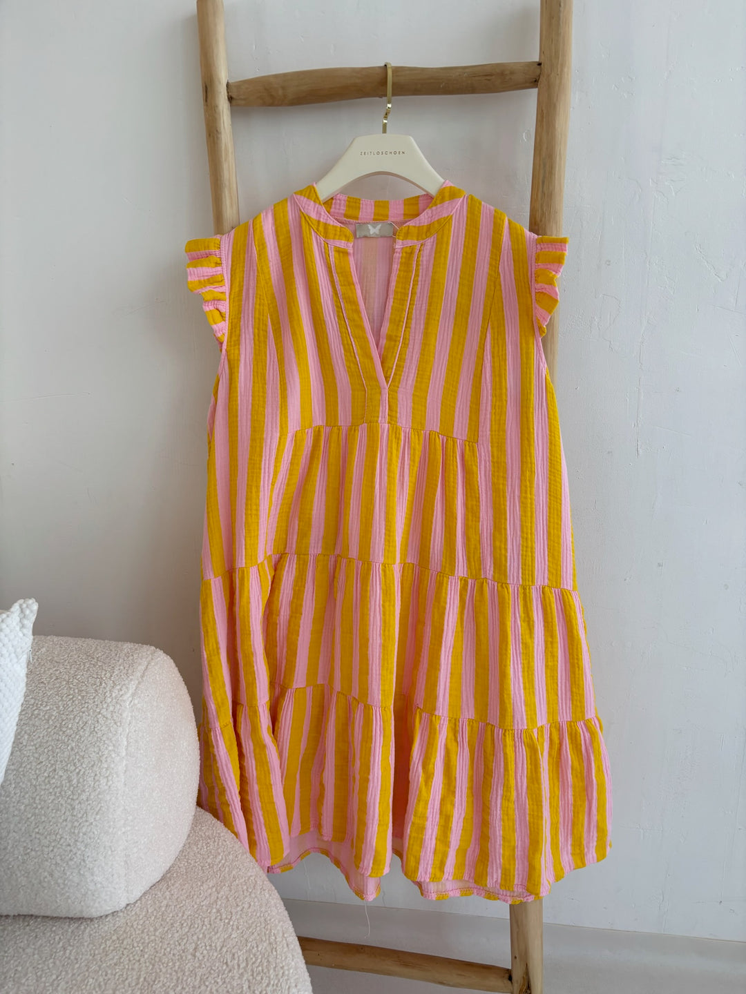 Musselinkleid mit Rüschen Blockstripes
