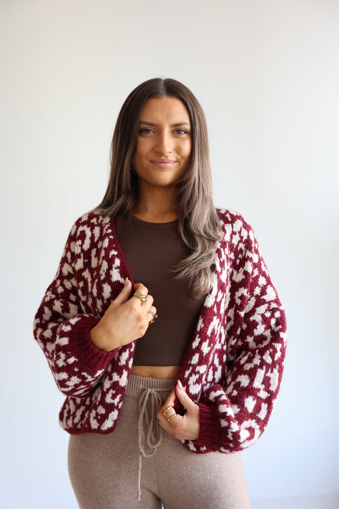 Offener Cardigan mit Leoprint