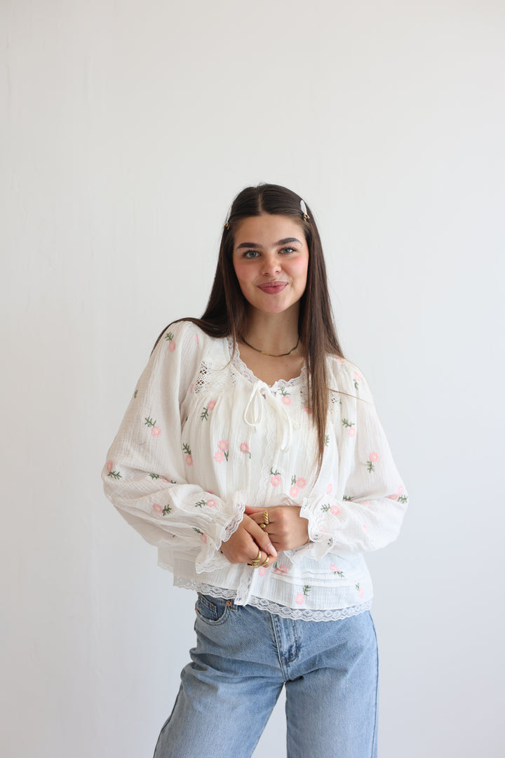Pink Floral Musselin Cardigan