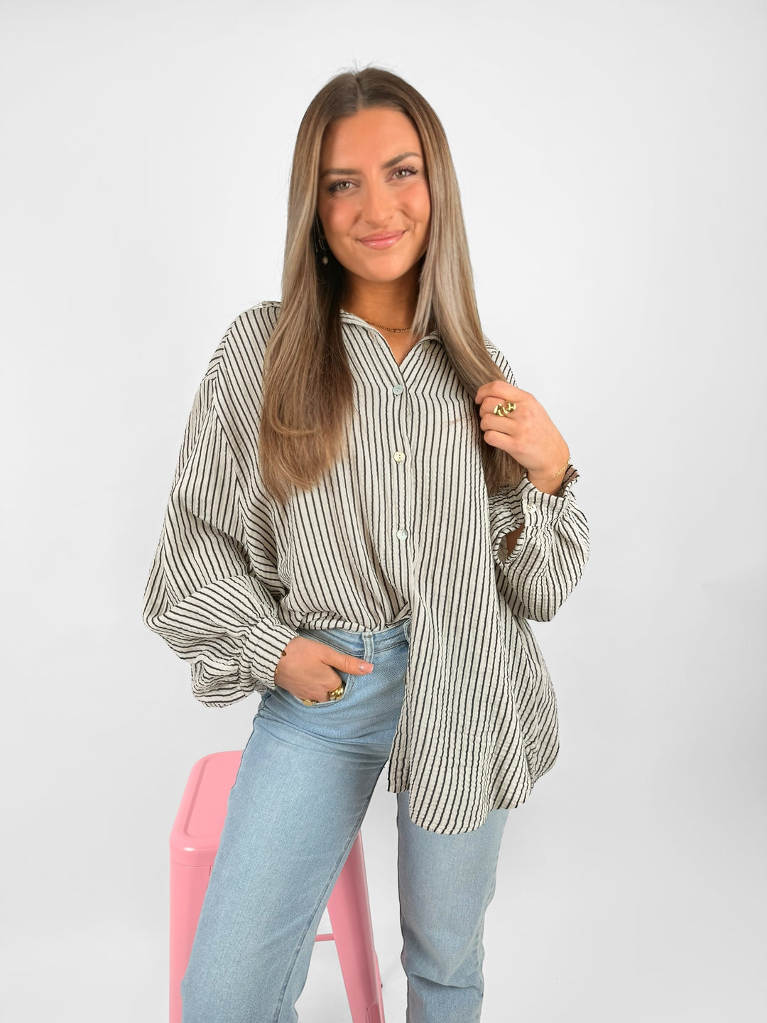 Kurzes Blusenhemd aus Musselin Narrow Stripes
