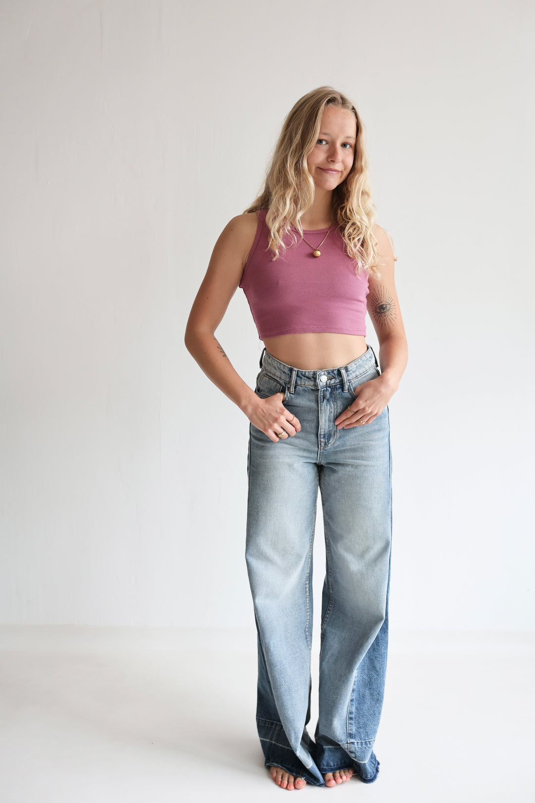 Block Fade Wide Leg Jeans