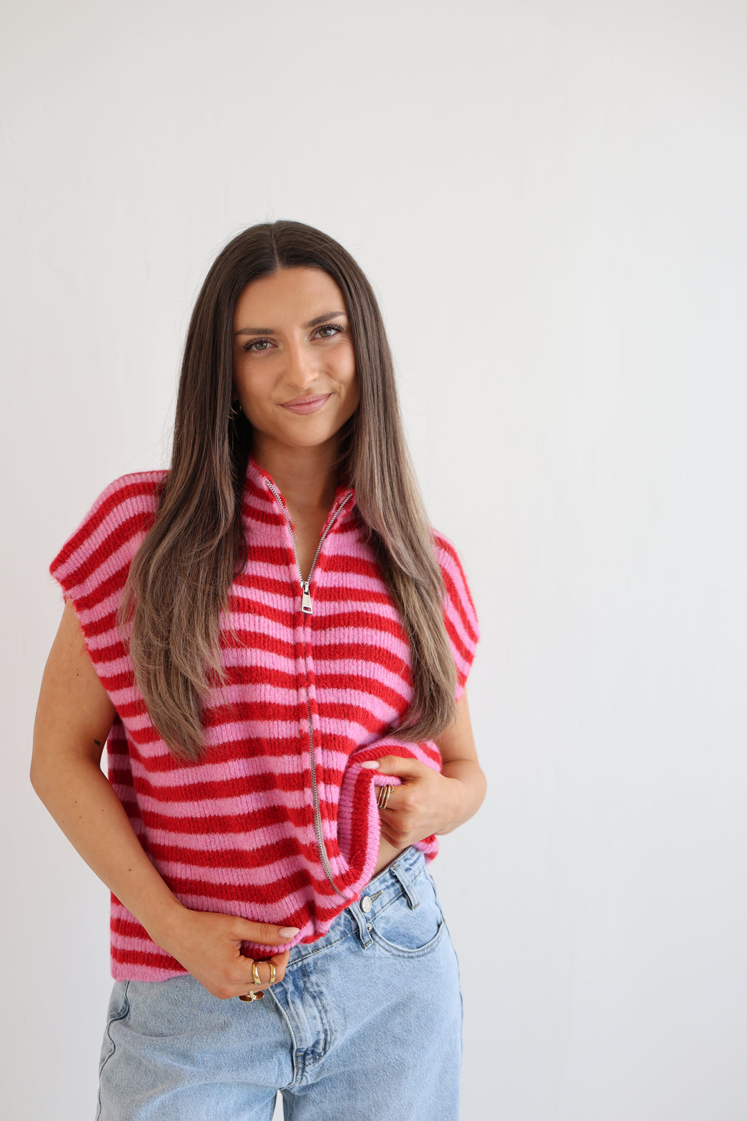 Zip Vest Fine Stripes