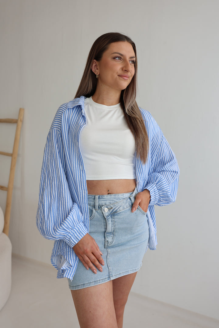 Kurzes Blusenhemd aus Musselin Wide Stripes