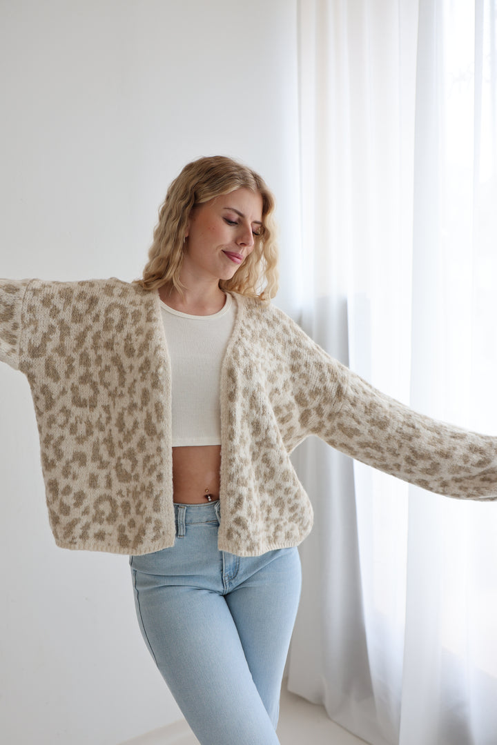 Offener Cardigan mit Leoprint