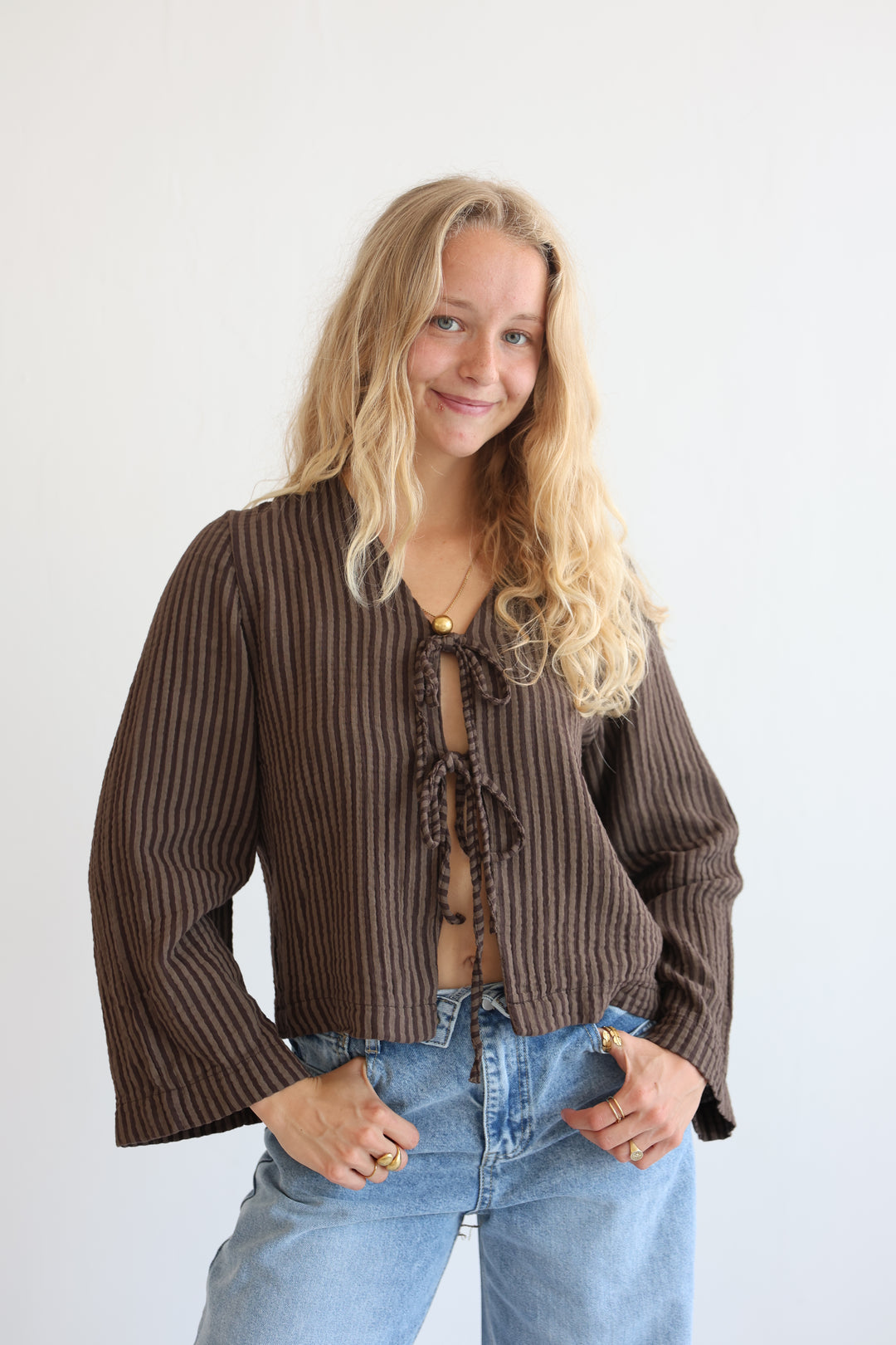 Cotton Striped Tie-Front Blouse