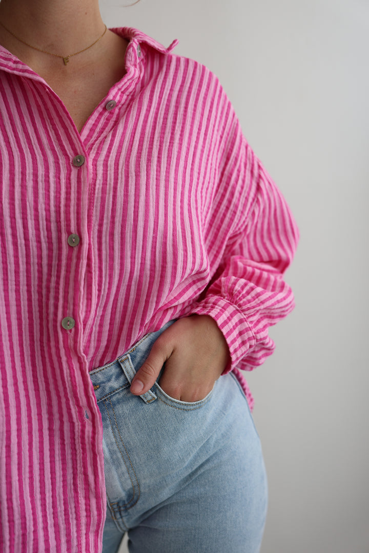 Kurzes Blusenhemd aus Musselin Wide Stripes