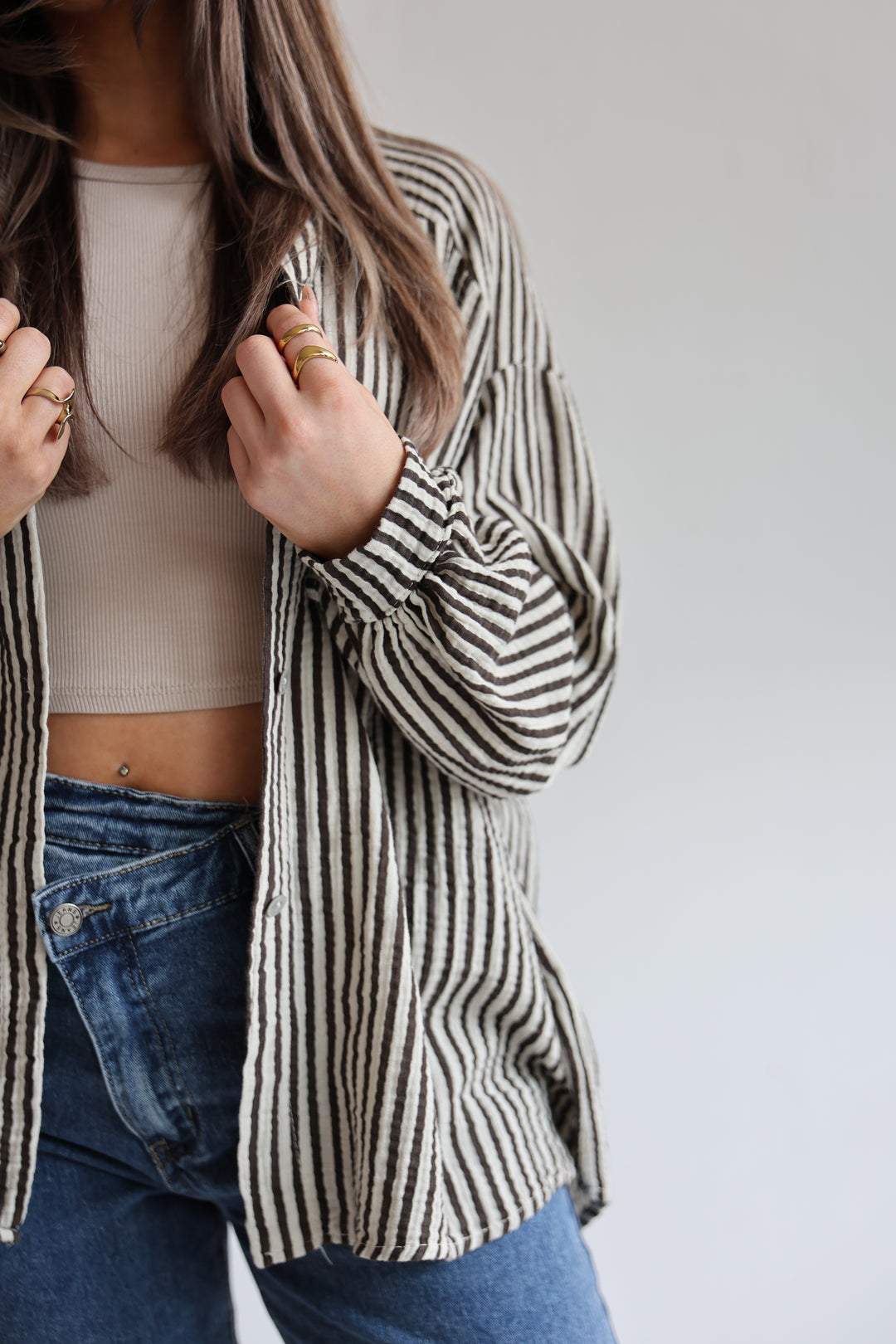 Kurzes Blusenhemd aus Musselin Wide Stripes