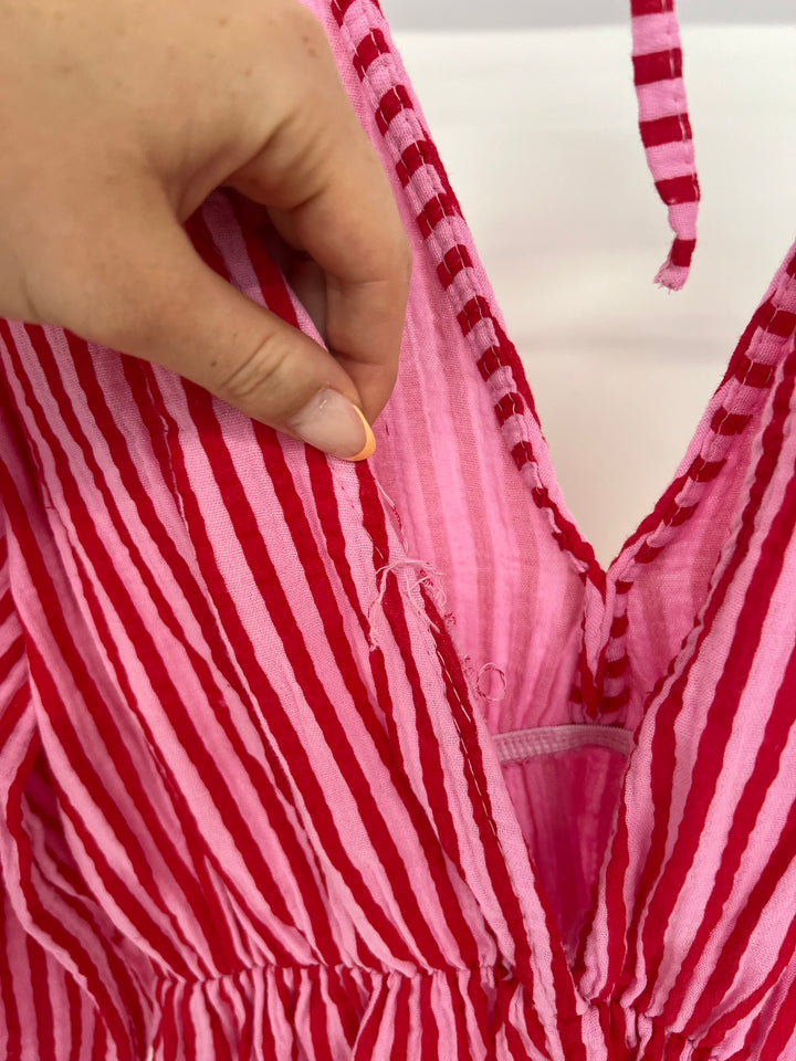3/4 ARM MUSSELINKLEID SUMMER STRIPED CHERRY PINK (B-WARE)