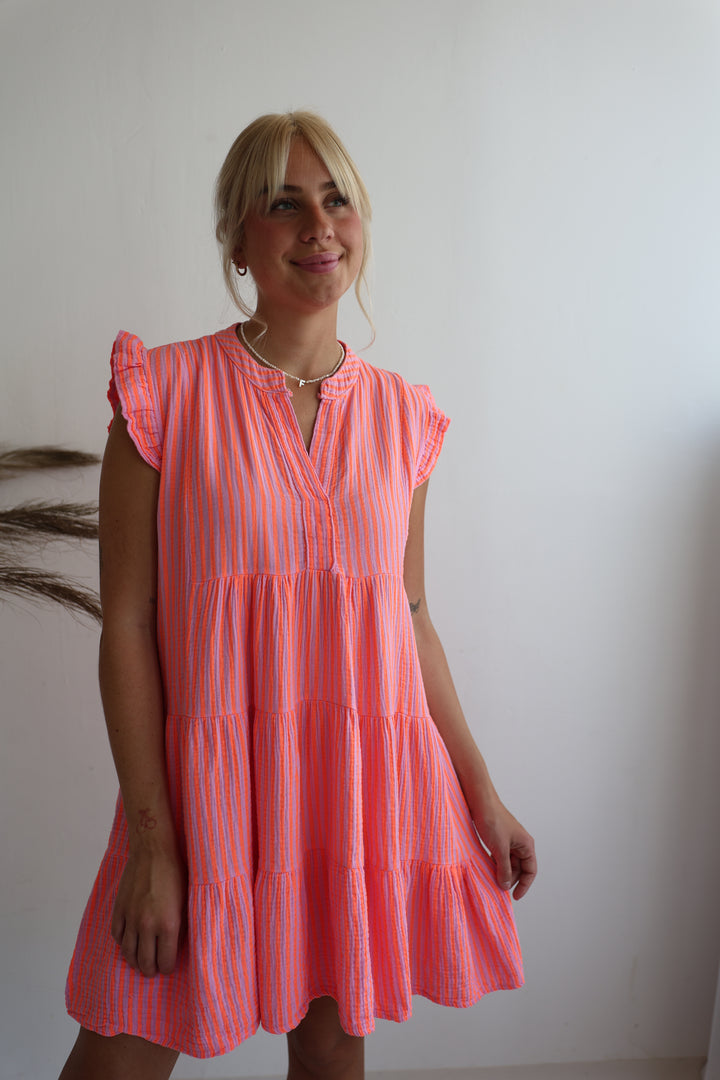 Kurzes Musselinkleid mit Rüschen Neon Summer