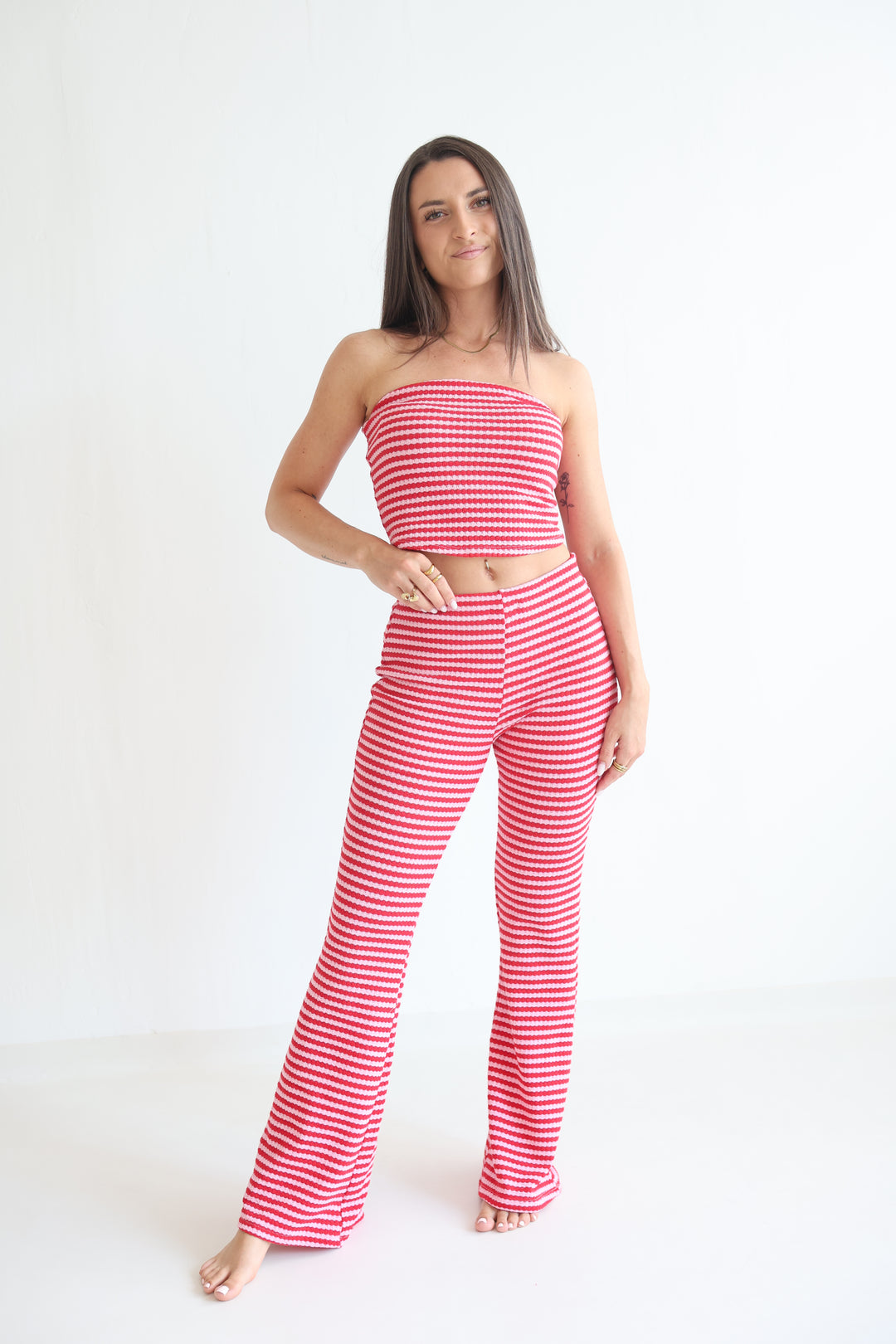 Striped Knit Flared Pants