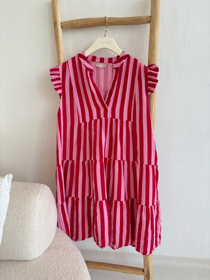 Musselinkleid mit Rüschen Blockstripes