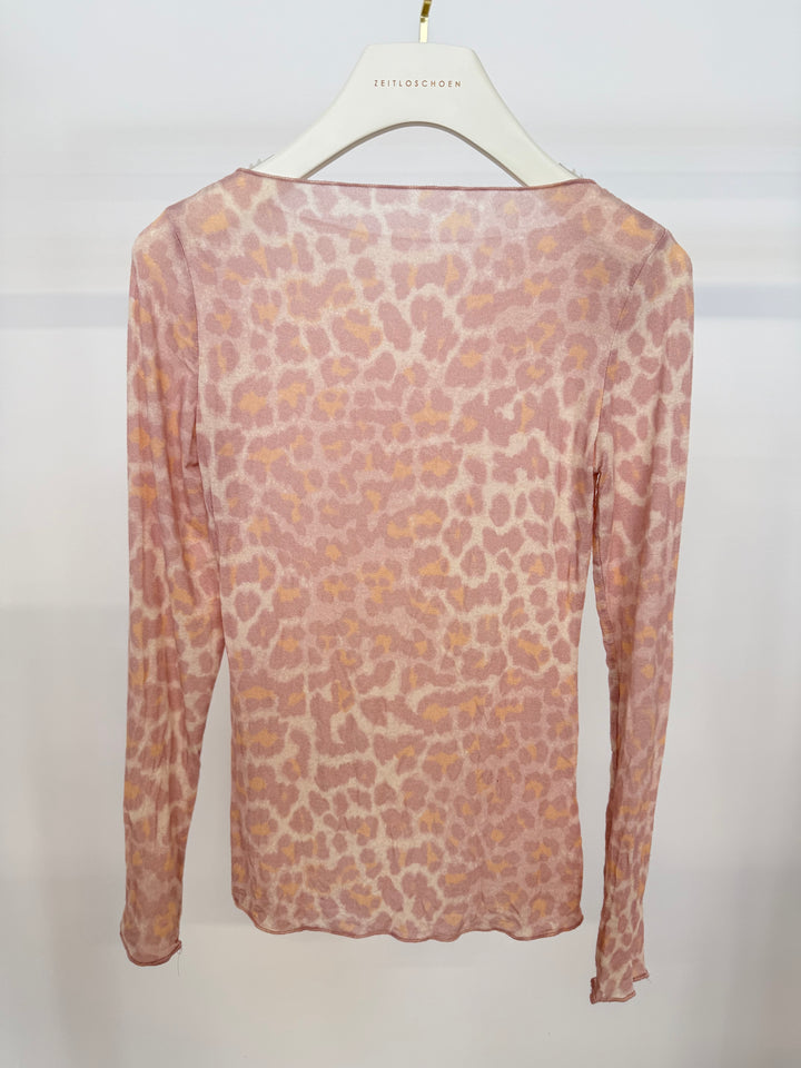 CASHMERE LONGSLEEVE MIT LEOPRINT ROSA (B-WARE)