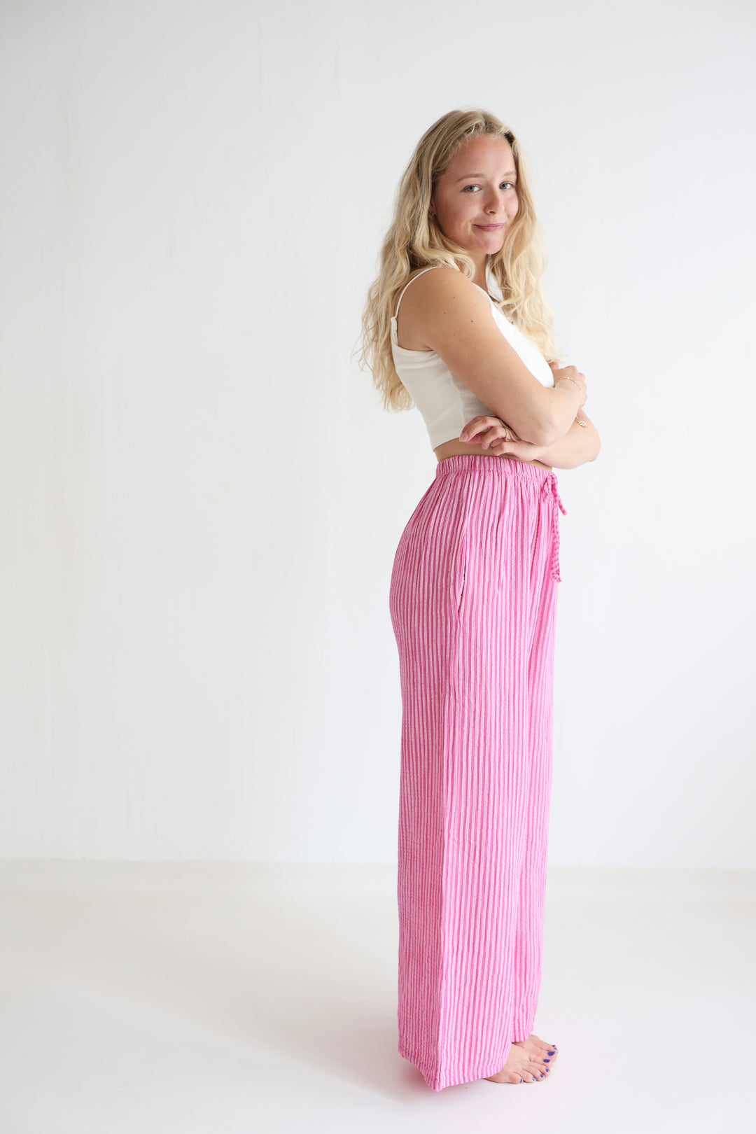 Lange Musselinhose mit Streifen Little Lines