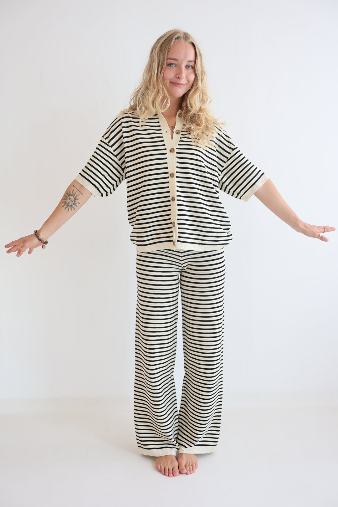 Gestreifte Hose mit Lochstrickmuster Cool Fit