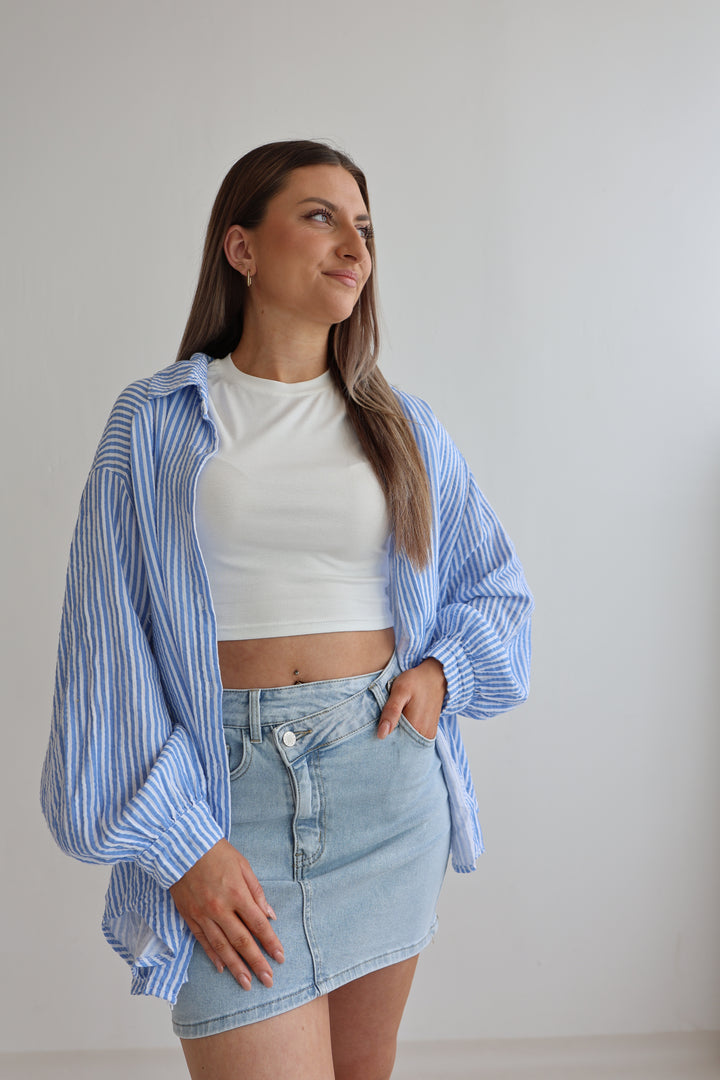Kurzes Blusenhemd aus Musselin Wide Stripes