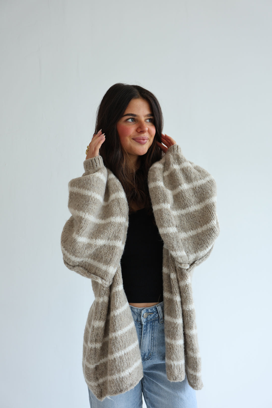 Oversize Strickcardigan Half Stripes