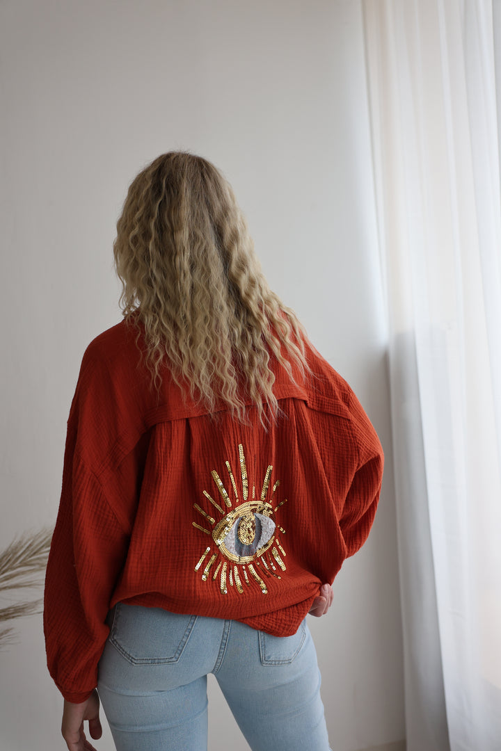 Oversize Blusenhemd aus Musselin Golden Eye