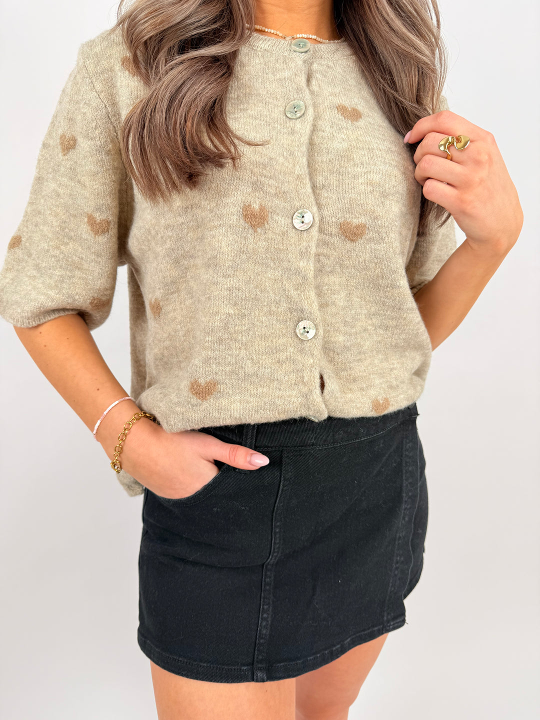 Kurzarm Cardigan Jolina mit Herzprint