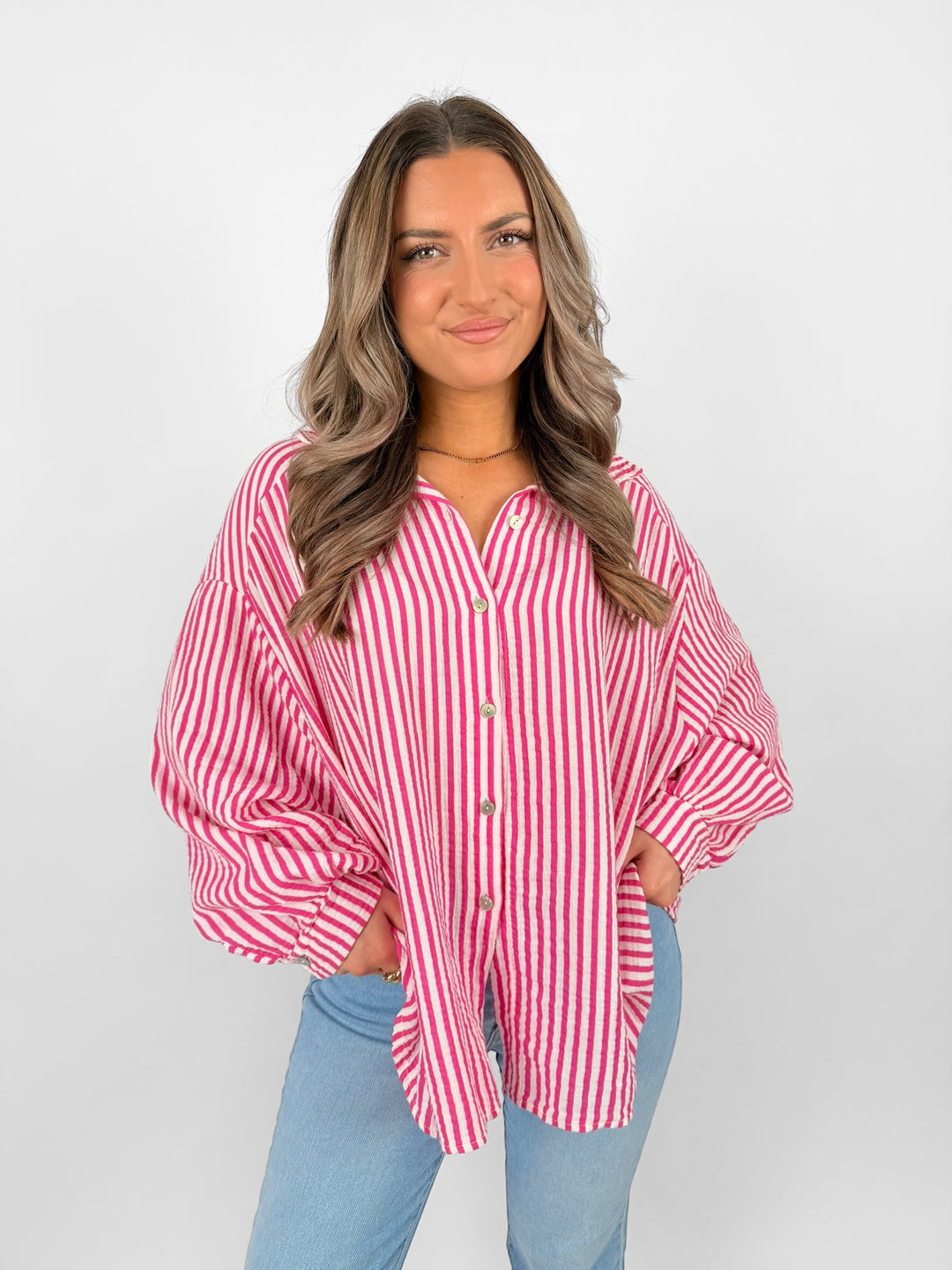 Kurzes Blusenhemd aus Musselin Wide Stripes
