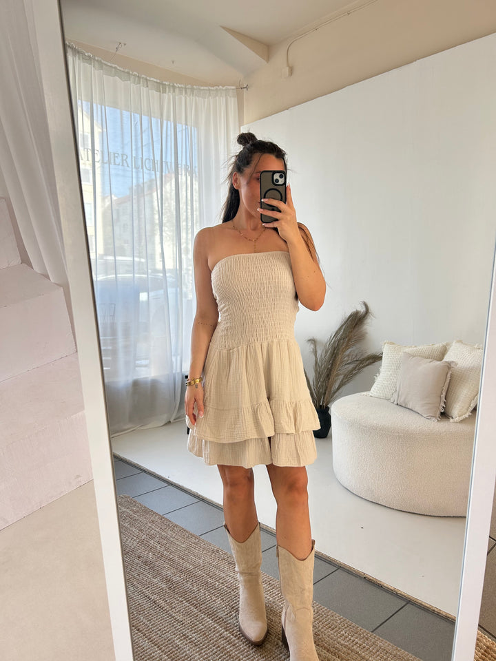Trägerloses Kleid aus Musselin Moana