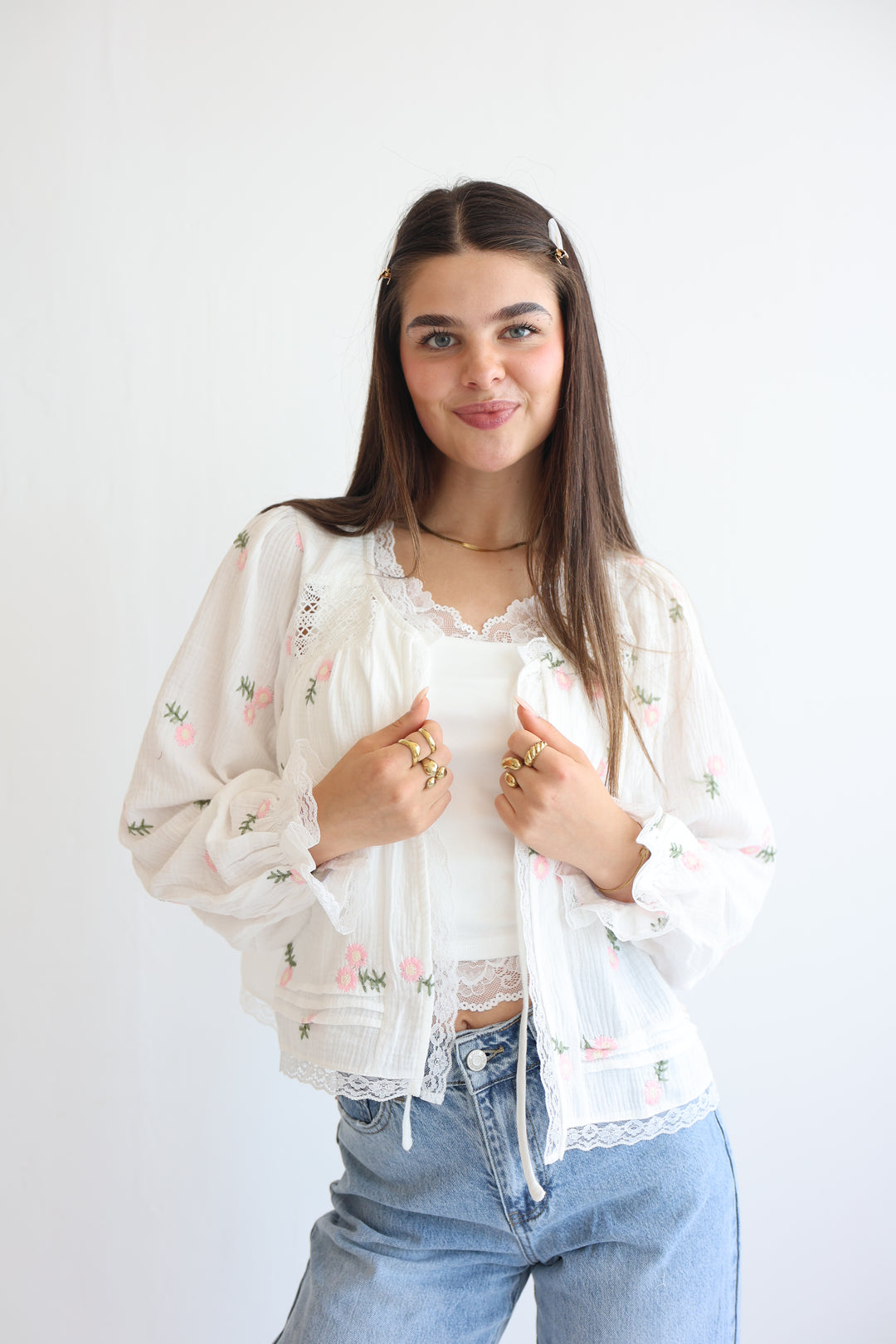 Pink Floral Musselin Cardigan