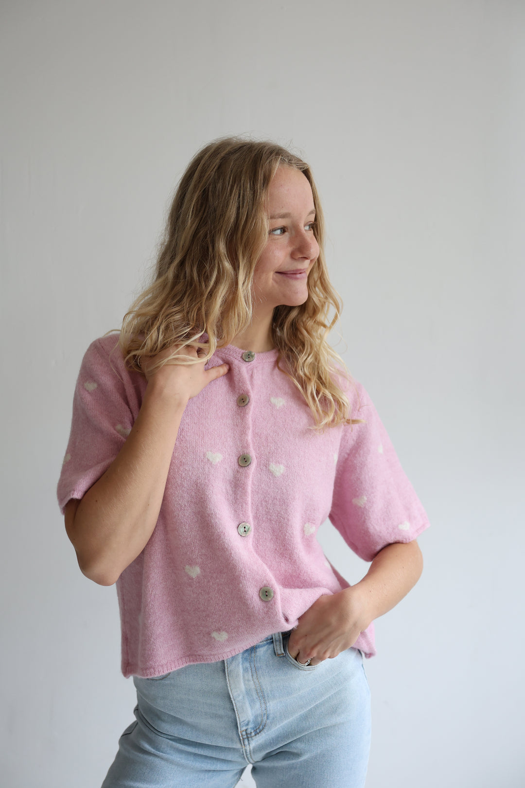 Kurzarm Cardigan Jolina mit Herzprint