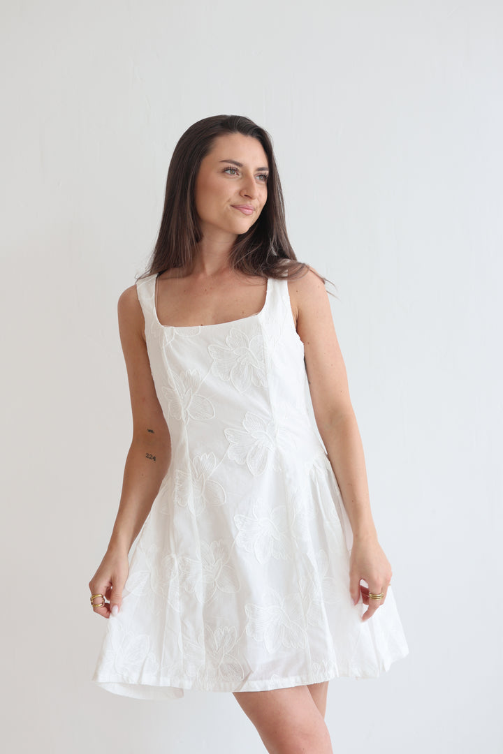 White Boho Floral Mini Dress