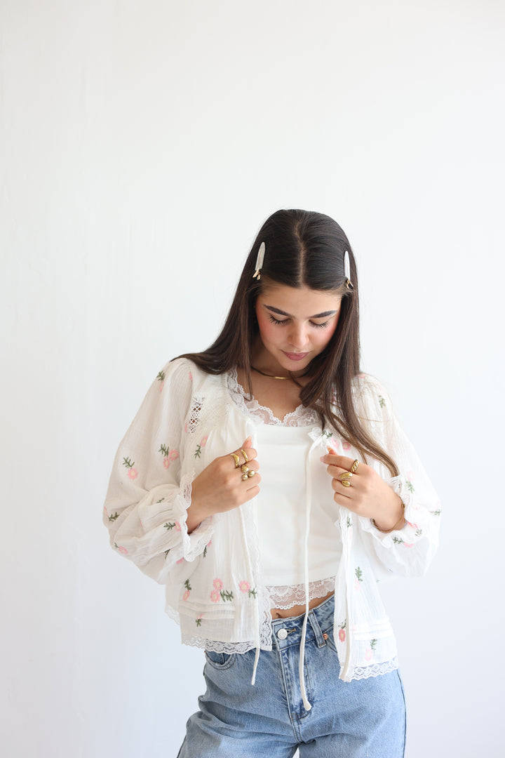 Pink Floral Musselin Cardigan