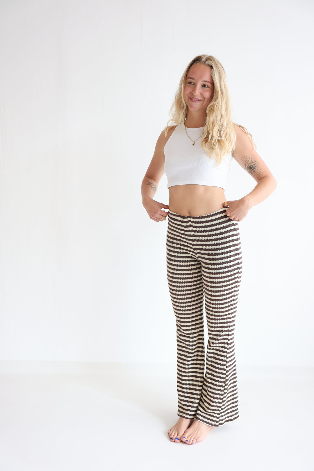 Striped Knit Flared Pants