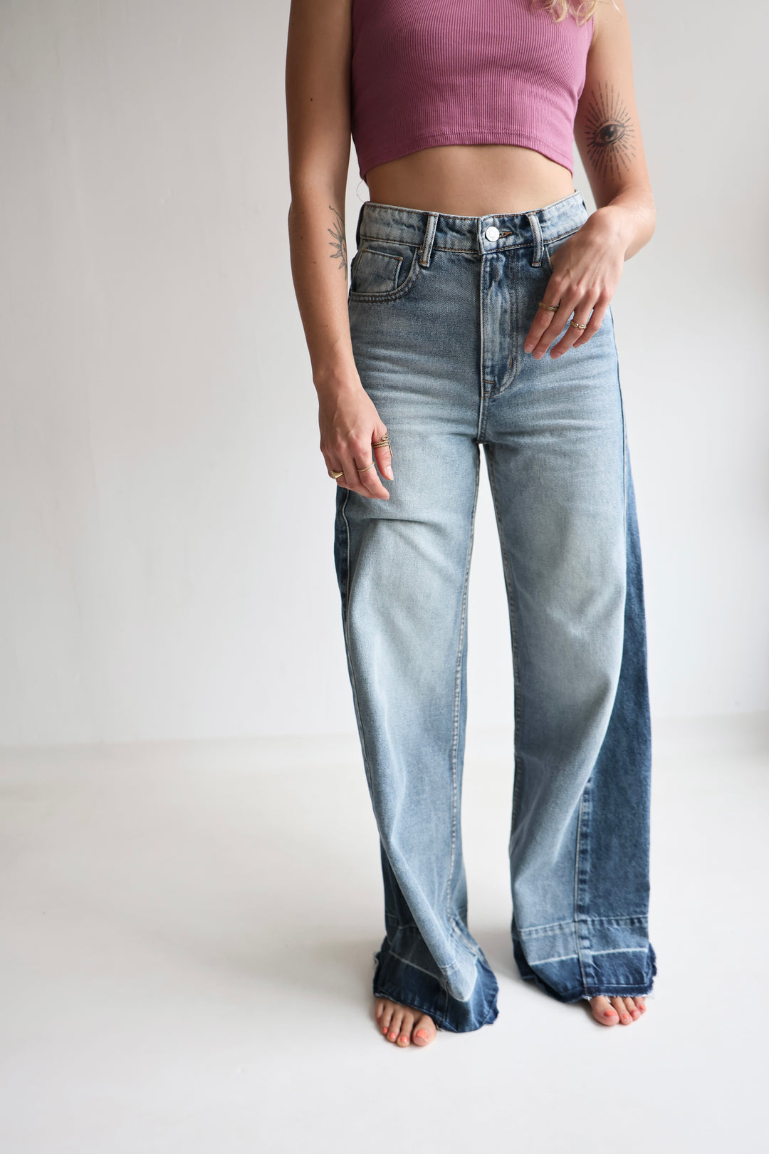 Block Fade Wide Leg Jeans