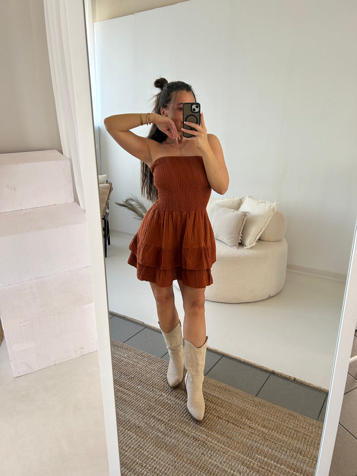 Trägerloses Kleid aus Musselin Moana