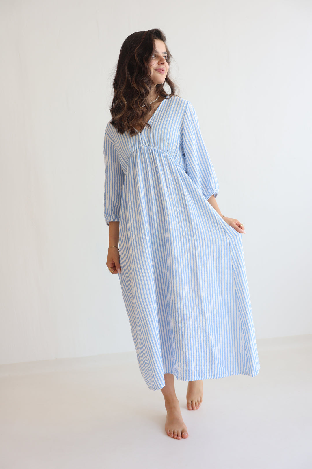 3/4 Arm Musselinkleid Summer Striped