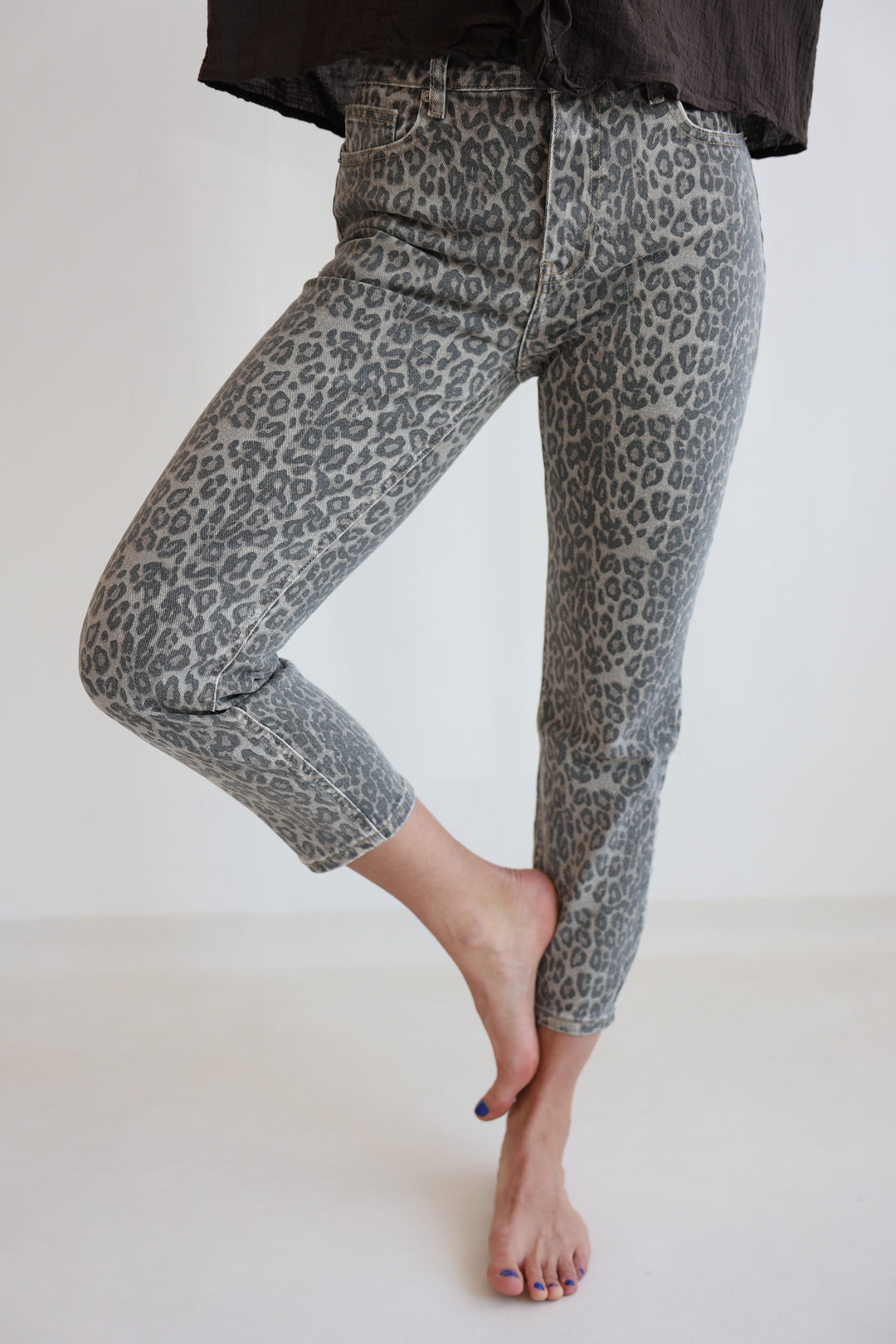 Leopard Denim Mom Jeans