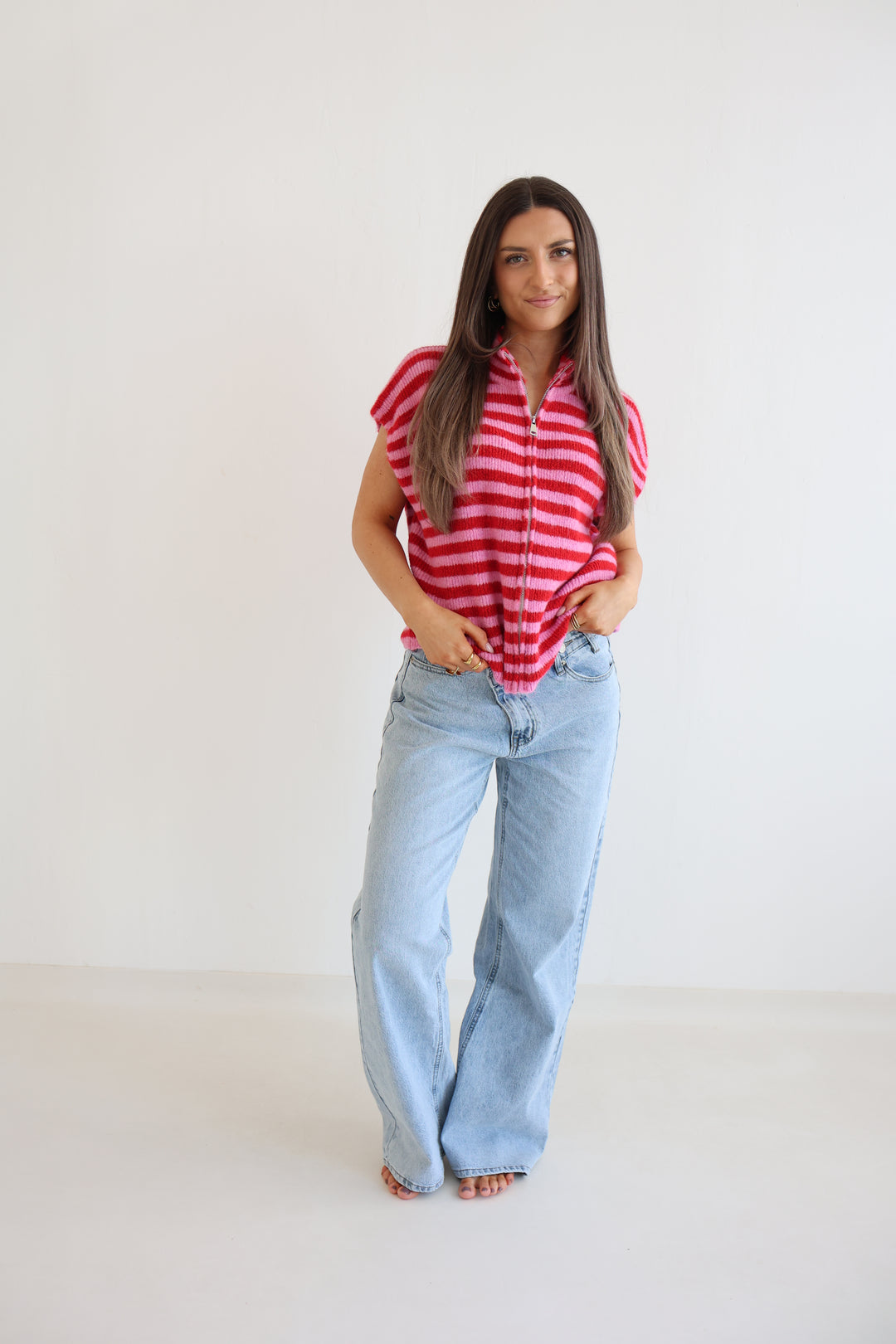 Zip Vest Fine Stripes