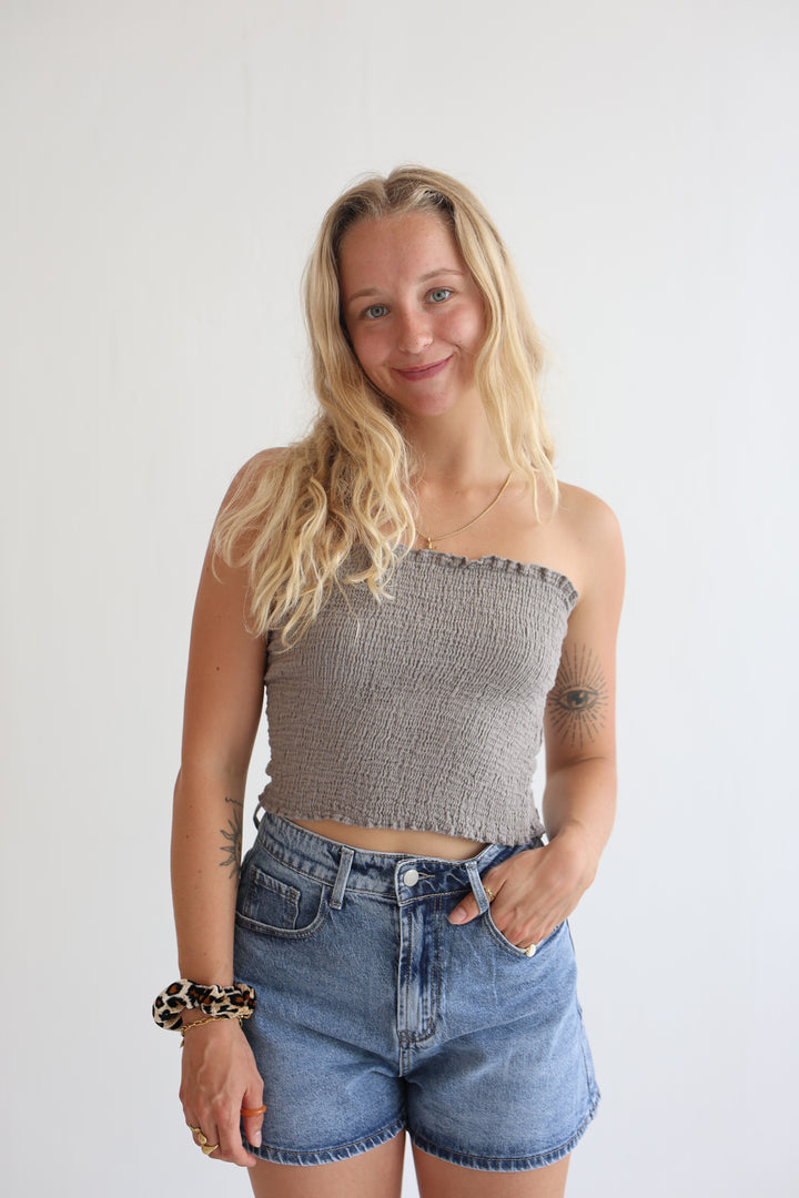 Elastic Waist Denim Shorts
