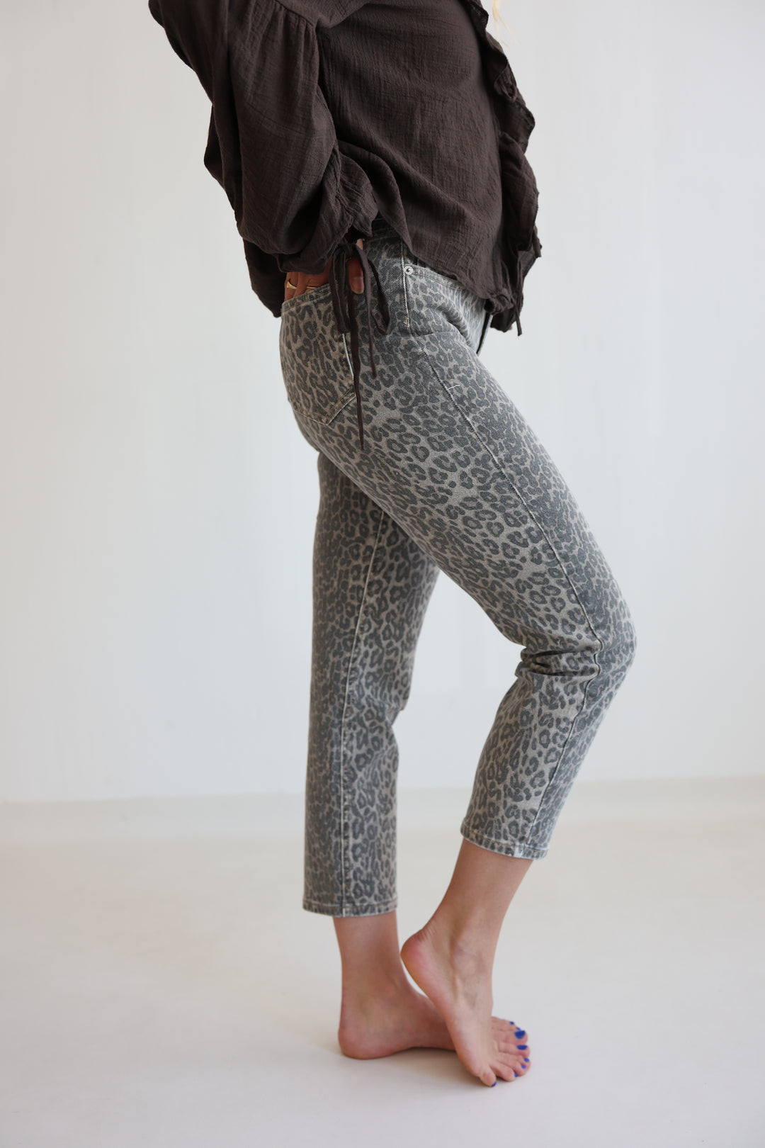Leopard Denim Mom Jeans