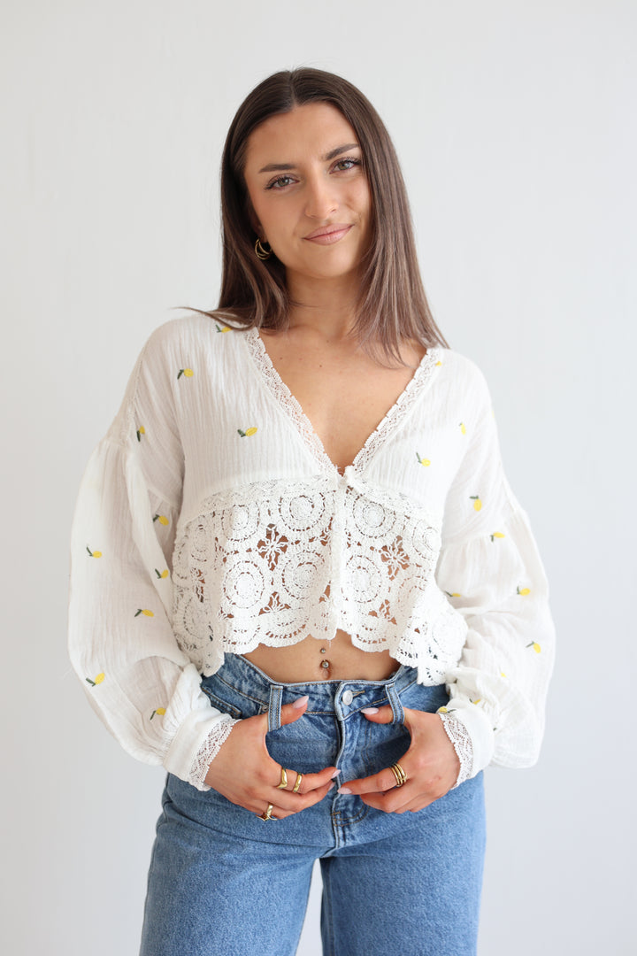 Cropped Bluse aus Musselin Lemons Everywhere