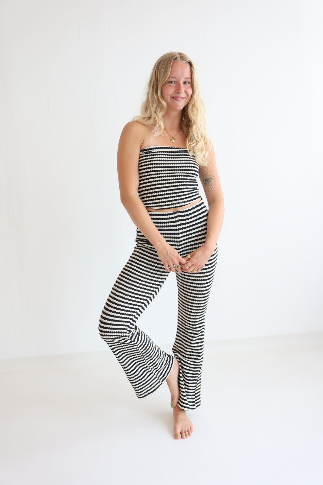 Striped Knit Flared Pants