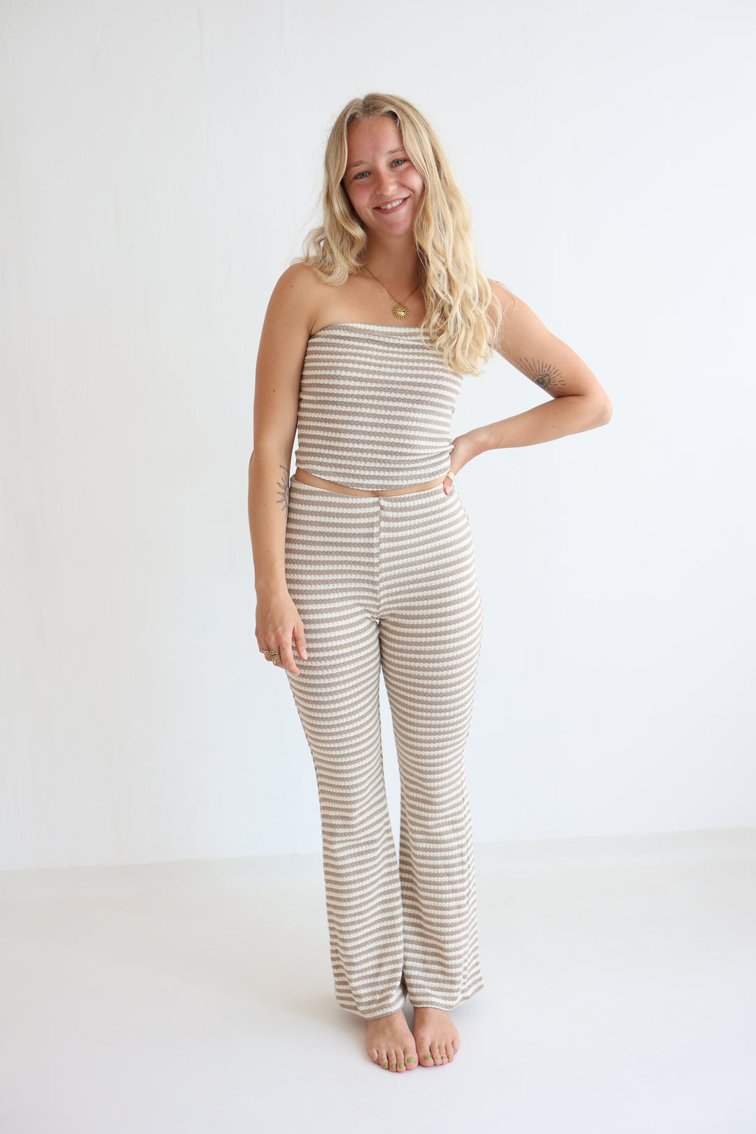 Striped Knit Flared Pants